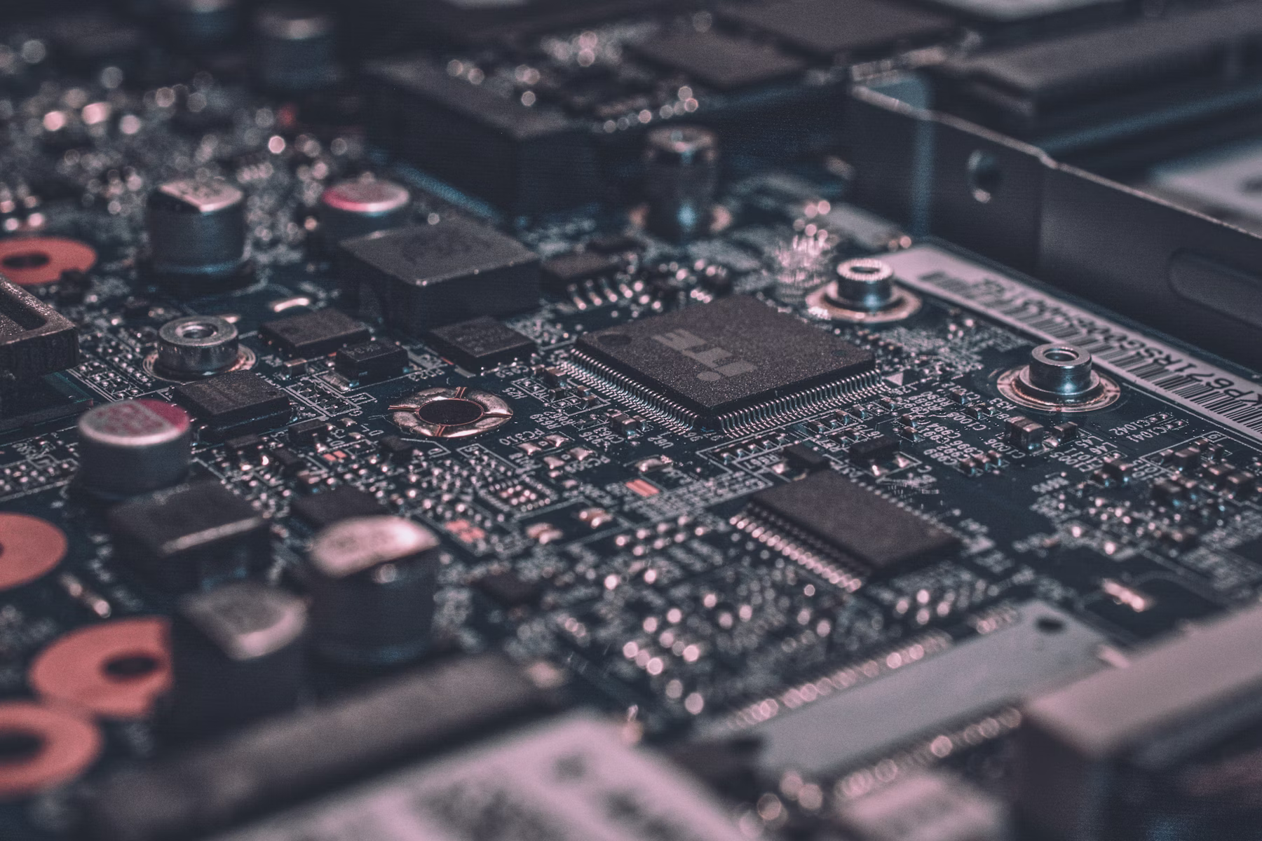 Abstract circuit-board detail representing digital infrastructure